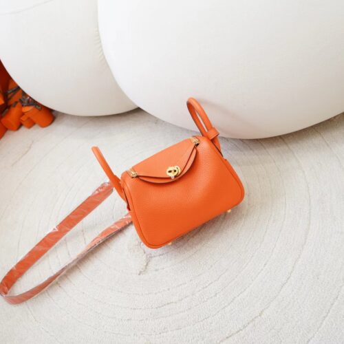 Hermes Bag Price Mini Lindy 19CM 9J Feu Orange Clemence Leather Gold Hardware