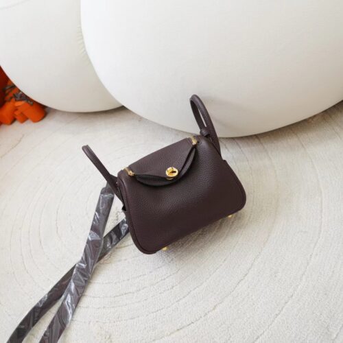USA Washington Hermes 0G Rouge Sellier Clemence Leather Mini Lindy 19CM Gold Hardware