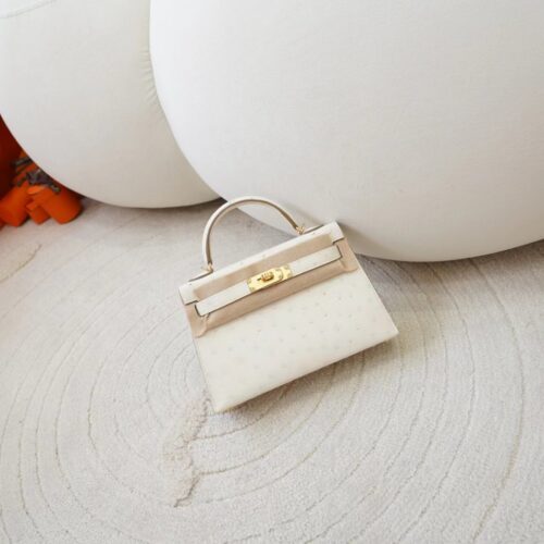 Hermes Bag Images KK Ostrich Mini Kelly 19CM 8L Beton Gold Hardware