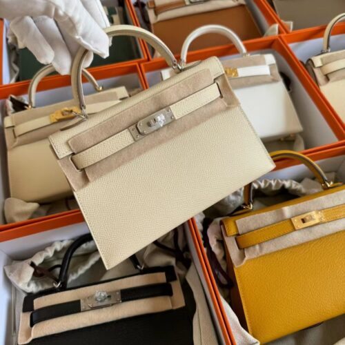 Hemes Bag Price Epsom Leather CK10 Craie Mini Kelly 19CM Silver Hardware