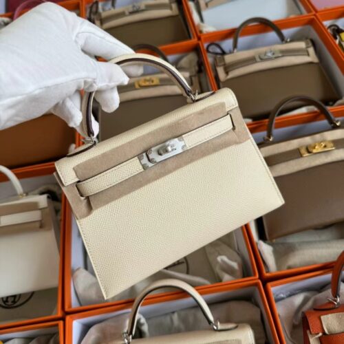 Hermes Mini Kelly 19CM I2 Nata Epsom Leather Silver Hardware