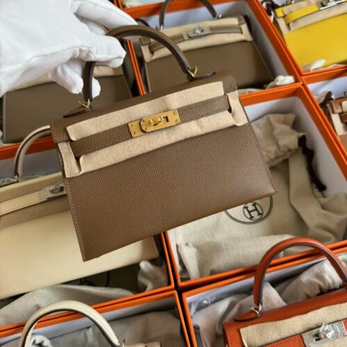 Hermes Bag Images Mini Kelly 19CM 3G Alezan Epsom Leather Silver Hardware