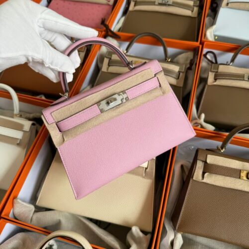 Hermes Bag Images Mini Kelly 19CM Epsom Leather X9 Mauve Sylvestre Gold Hardware