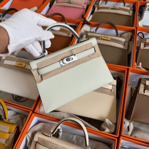 Hermes Bag Images Mini Kelly 19CM Epsom Leather 0S Vert Fizz Silver Hardware