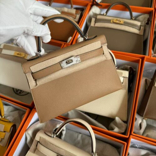 God Factory Bags Hermes Mini Kelly 19CM 0M Chai Epsom Leather Silver Hardware