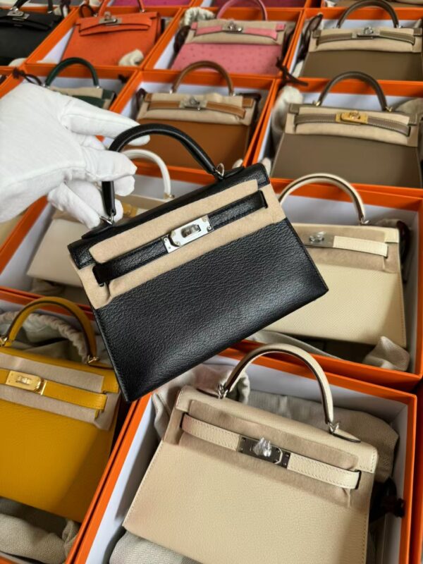 mmexport1729233896760-1 Hermes Mini Kelly 19CM Chevre Leather 89 Noir Silver Hardware