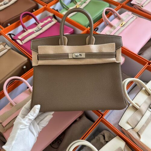 Taiwan Hermes Togo Leather Birkin 25CM CK18 Etoupe Silver Hardware