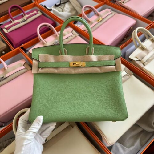 UAE Dubai Hermes Birkin 25CM Togo Leather 3I Vert Criquet Gold Hardware
