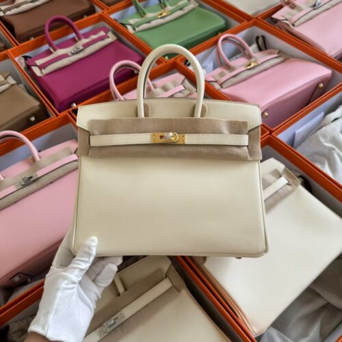 USA New York Hermes Birkin 25CM Bag Swift Leather CC10 Craie Gold Hardware