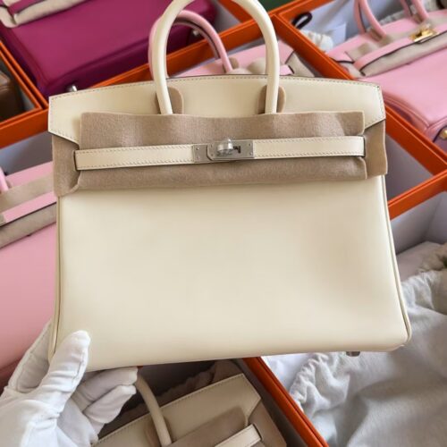 Hermes Bag Images Swift Leather Birkin 25CM CC10 Craie Silver Hardware