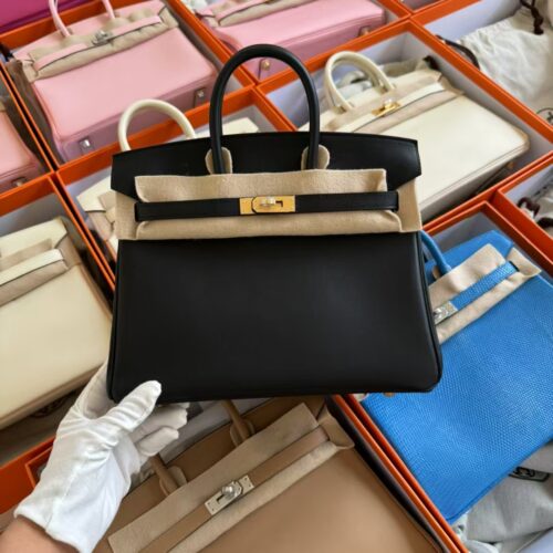 Hermes Bag Price Swift Leather Birkin 25CM CC89 Noir Gold Hardware