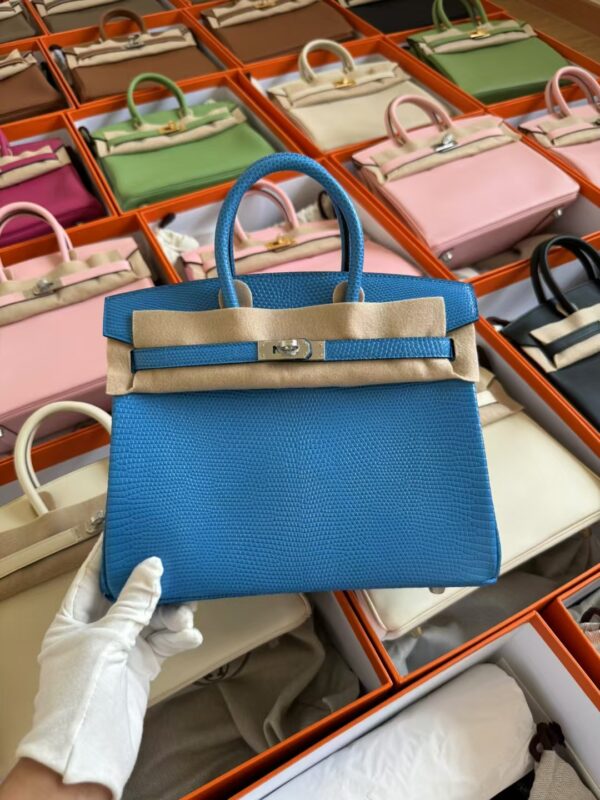 mmexport1729502690854-1 Hermes Birkin 25CM Lizard Leather B3 Blue Zanzibar Silver Hardware