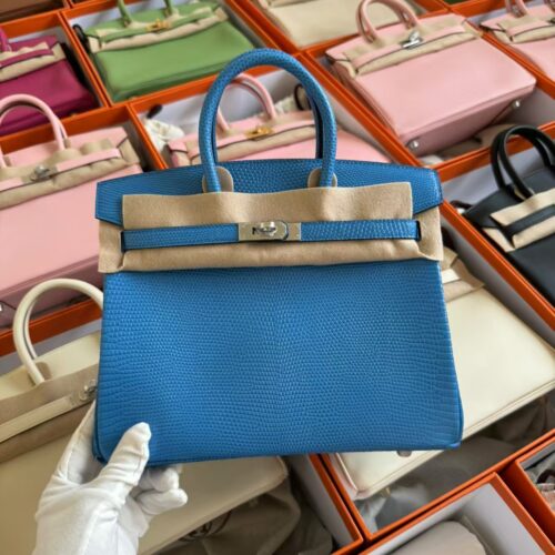 Hermes Birkin 25CM Lizard Leather B3 Blue Zanzibar Silver Hardware