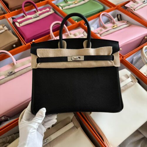 Hermes Lizard Leather CK89 Noir Birkin 25CM Silver Hardware