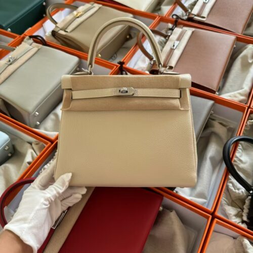 Canada Ottawa Hermes Kelly 25CM Togo Leather CK10 Craie Silver Hardware