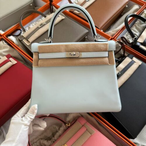 USA Los Angeles Hermes Swift Leather Kelly 25CM T0 Blue Brume Silver Hardware