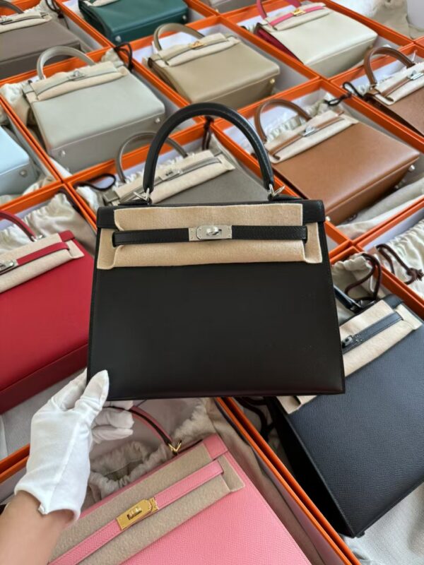 mmexport1729587329717-1 Hong Kong Hermes Kelly Sellier 25CM Box Leather CK89 Noir Silver Hardware