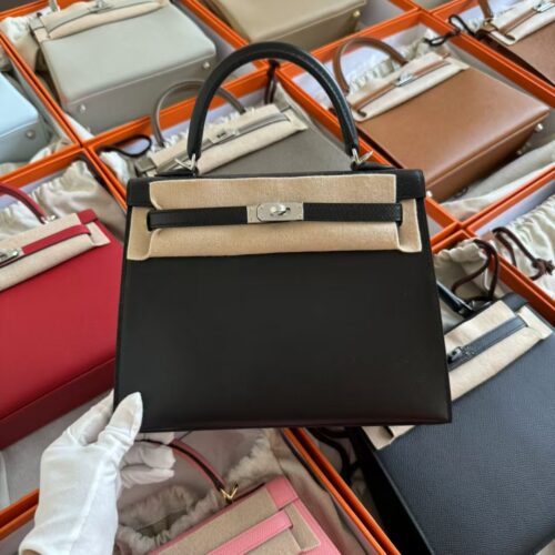 Hong Kong Hermes Kelly Sellier 25CM Box Leather CK89 Noir Silver Hardware