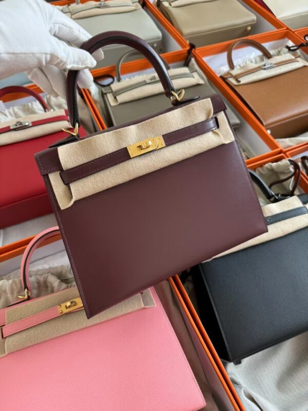 mmexport1729587351932-1 Hermes Box Leather Kelly Sellier 25CM CC55 Rouge H Gold Hardware