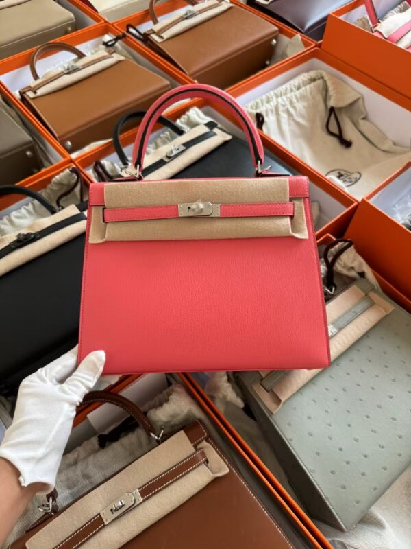 mmexport1729587357874 Hermes Women’s Bag Kelly Sellier 25CM Chevre Leather 8W Rose Azelee Silver Hardware