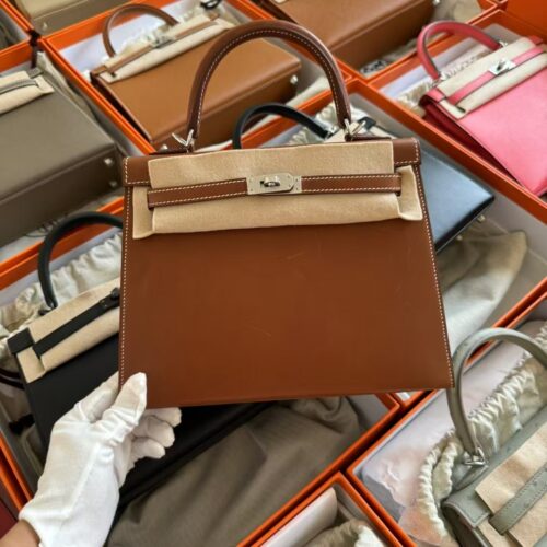 UK London Hermes Barenia Leather CK37 Gold Kelly Sellier 25CM Silver Hardware