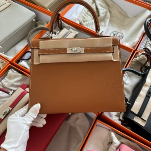 Hermes CK37 Gold Epsom Leather Kelly Sellier 25CM Women’s Tote Bag Silver Hardware