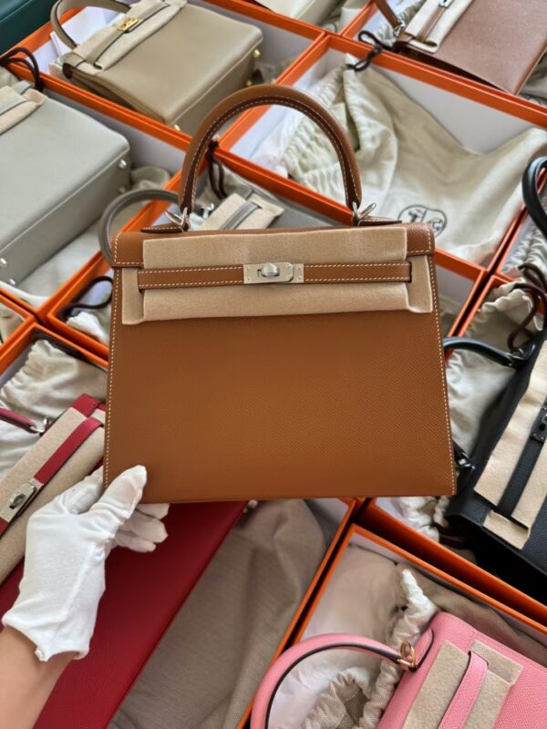 mmexport1729587383651 Hermes CK37 Gold Epsom Leather Kelly Sellier 25CM Women’s Tote Bag Silver Hardware