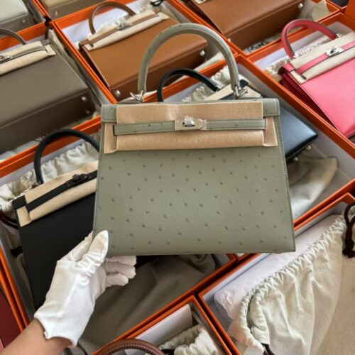 Canada Toronto Hermes Ostrich Leather Kelly Sellier 25CM 8U Blue Glacier Silver Hardware