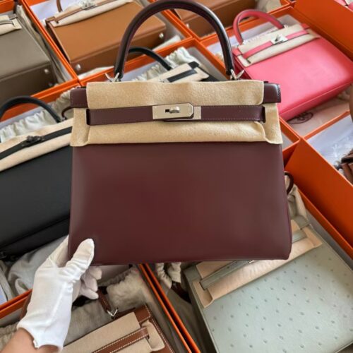 UAE Dubai Hermes Kelly 28CM Box Leather CK55 Rouge H Silver Hardware