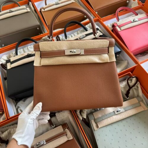 Hermes CK37 Gold Togo Leather Kelly 28CM Women’s Bag Silver Hardware
