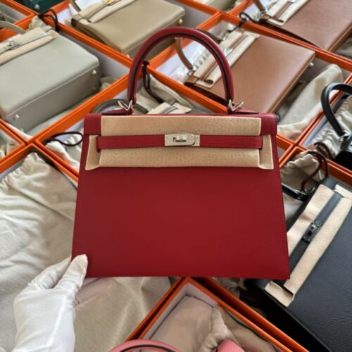Hermes Kelly Sellier 25CM Epsom Leather Q5 Rouge Casaque Silver Hardware
