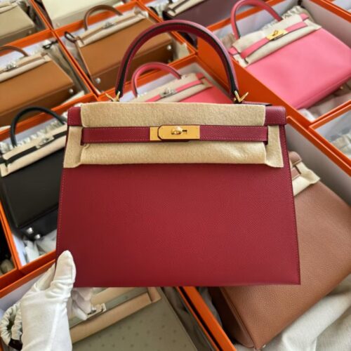 Russia Moscow Hermes Kelly Sellier 28CM Epsom Leather K1 Rouge Grenade Gold Hardware