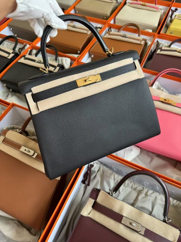 mmexport1729587447677-1 Hermes CC89 Noir Togo Leather Kelly 32CM Tote Bag Gold Hardware