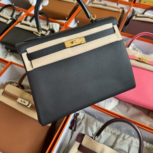 Hermes CC89 Noir Togo Leather Kelly 32CM Tote Bag Gold Hardware