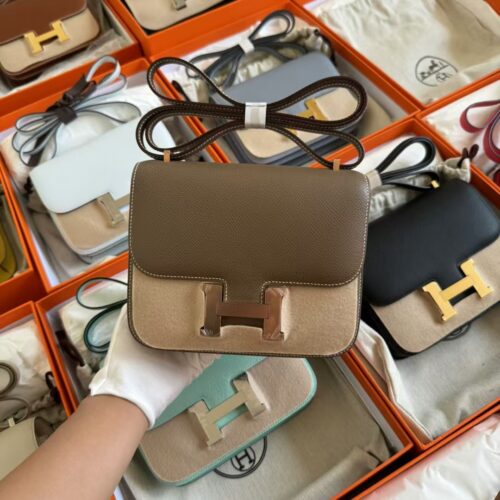 Hermes CC18 Etoupe Epsom Leather Constance 19CM Gold Hardware