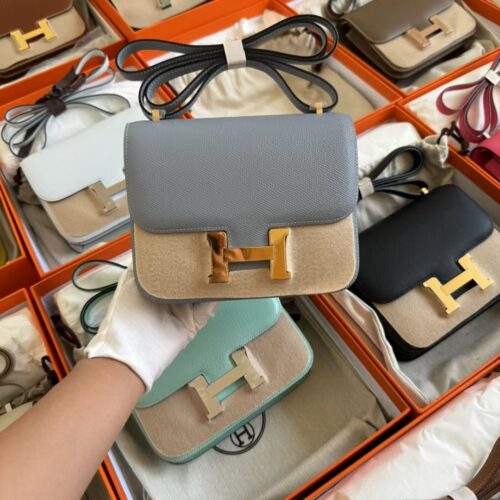 Hermes Bag Images Constance 19CM Epsom Leather J7 Blue Lin Gold Hardware