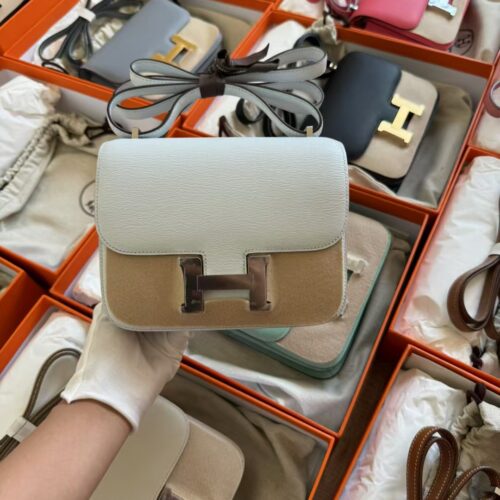 Hermes Constance 19 Images T0 Blue Brume Chevre Leather Silver Hardware