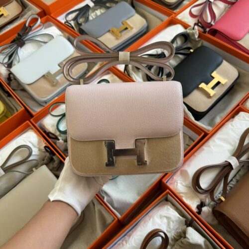 Hermes Chevre Leather Constance 19CM 09 Mauve Pale Silver Hardware