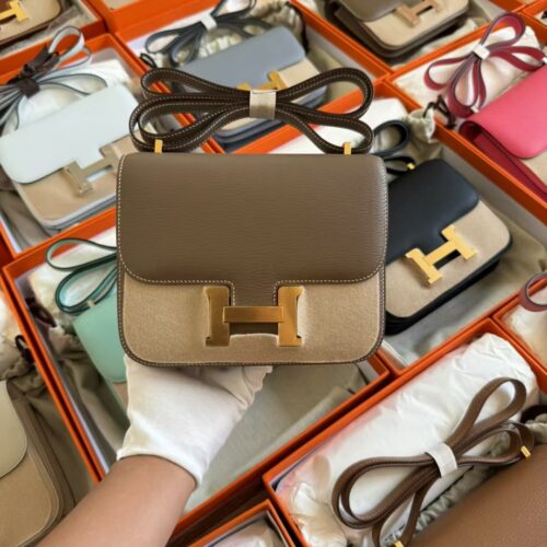 Russia Moscow Hermes Constance 19CM Chevre Leather CC18 Etoupe Gold Hardware