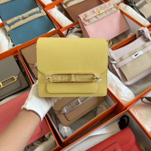 Hermes Roulis Mini 18CM Swift Leather 1Z Jaune Poussin Gold Hardware