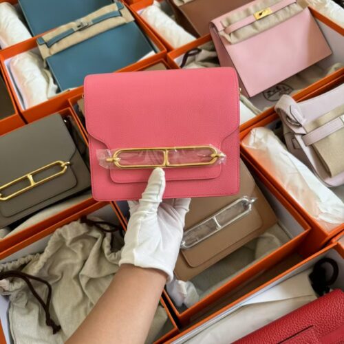 USA New York Hermes 8W Rose Azelee Swift Leather Roulis Mini 18cm Gold Hardware