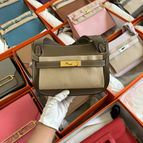 Hermes Jypsiere Mini 23CM Evercolor Leather CC18 Etoupe Gold Hardware