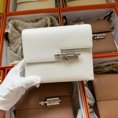 Hermes Bag Images Verrou Mini 17CM Chevre Leather I2 Nata Silver Hardware