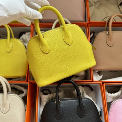 UK London Hermes Bolide Mini 18CM Chevre Leather 9R Lime Silver Hardware