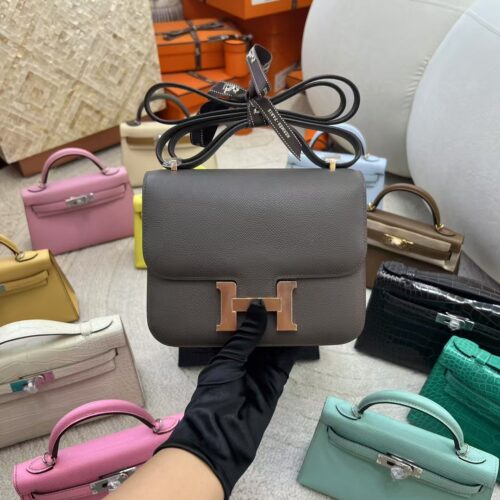 Hermes Bag Images Constance 19CM Epsom Leather 8F Etain Rose Gold Hardware