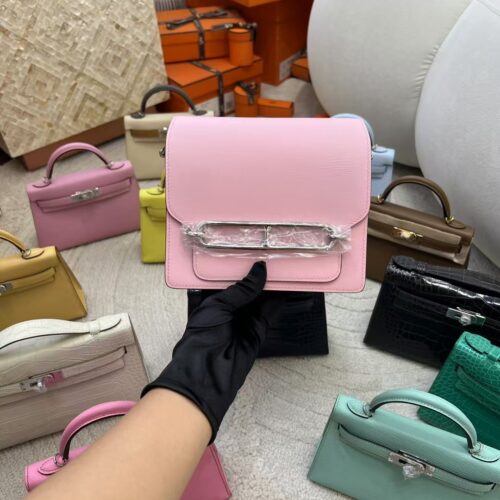 Hermes Roulis Mini 18 Price Chevre Leather 3Q Rose Sakura Silver Hardware