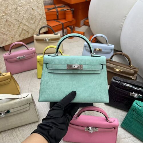 UK London Hermes Chevre Leather Mini Kelly 19CM 79 Aqua Silver Hardware