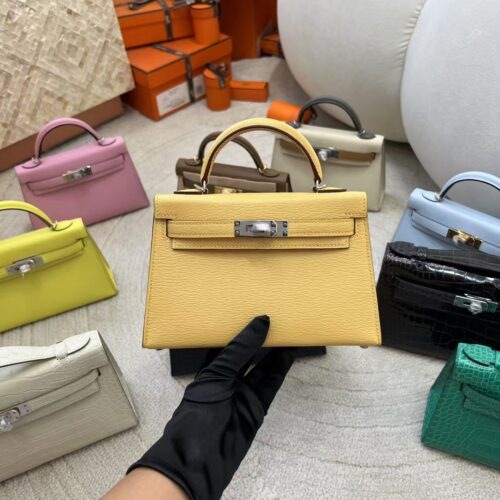 Hermes Mini Kelly 19CM Chevre Leather 1S Foin Silver Hardware