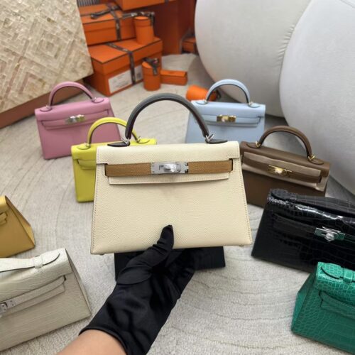 Taiwan Hermes Mini Kelly 19CM Epsom Leather Tri-color Silver Hardware