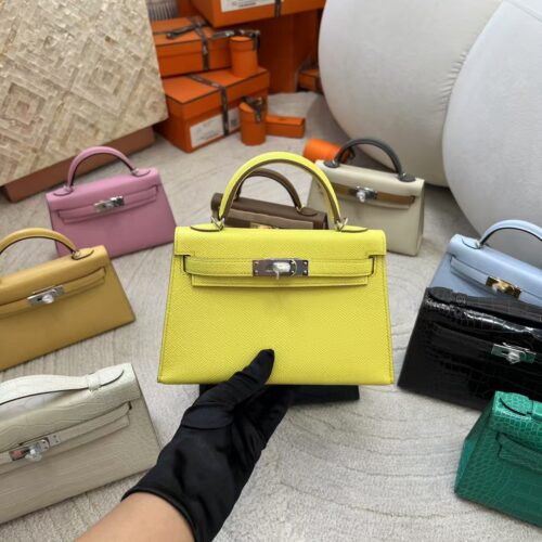 Hermes Mini Kelly 19 Images 9R Lime Epsom Leather Silver Hardware